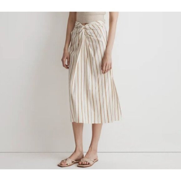 Madewell Linen Blend Slit Midi Skirt Twist-Front Sarong Stripe Women's Size 2 - Picture 1 of 13